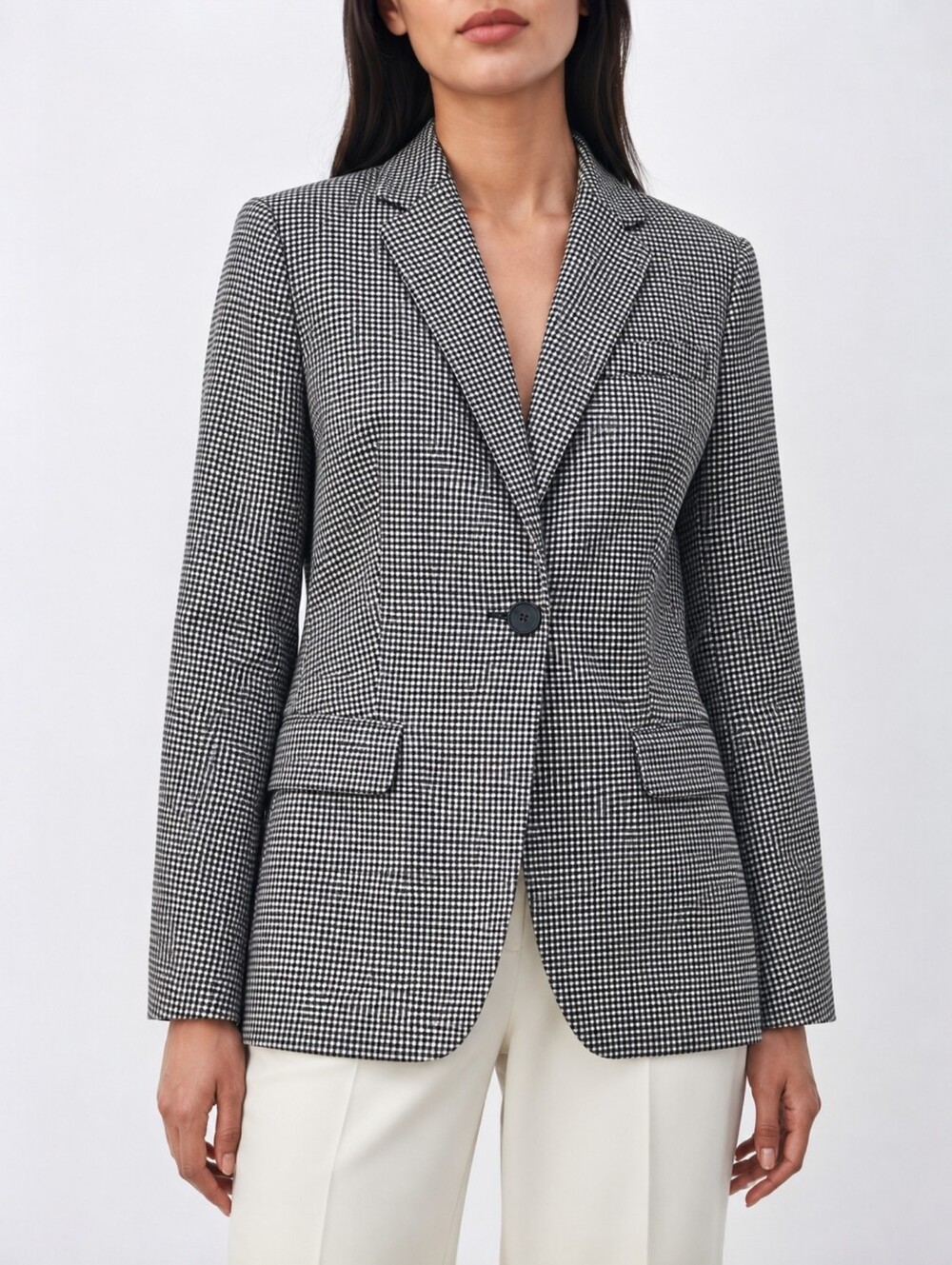 Max Mara Weekend Virgin Wool Gingham Blazer One Button Tailored Jacket US 10